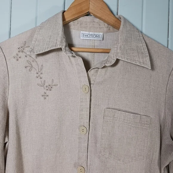 VINTAGE embroidered floral longline linen blend tunic blouse - Picture 2 of 7